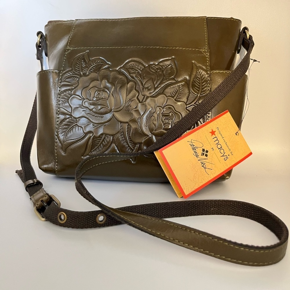 🆕 Patricia Nash Aveley Soft Olive Tooled Leather Crossbody Bag